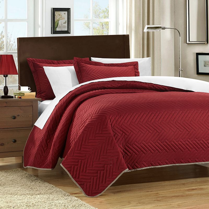 77348960 Chic Home Palermo Quilt Set, Red, Queen sku 77348960