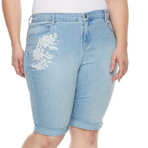 Plus Size Gloria Vanderbilt Jordyn Embroidered Jean Bermuda Shorts