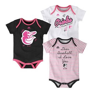 Baby Majestic Baltimore Orioles 3-Pack Bodysuits