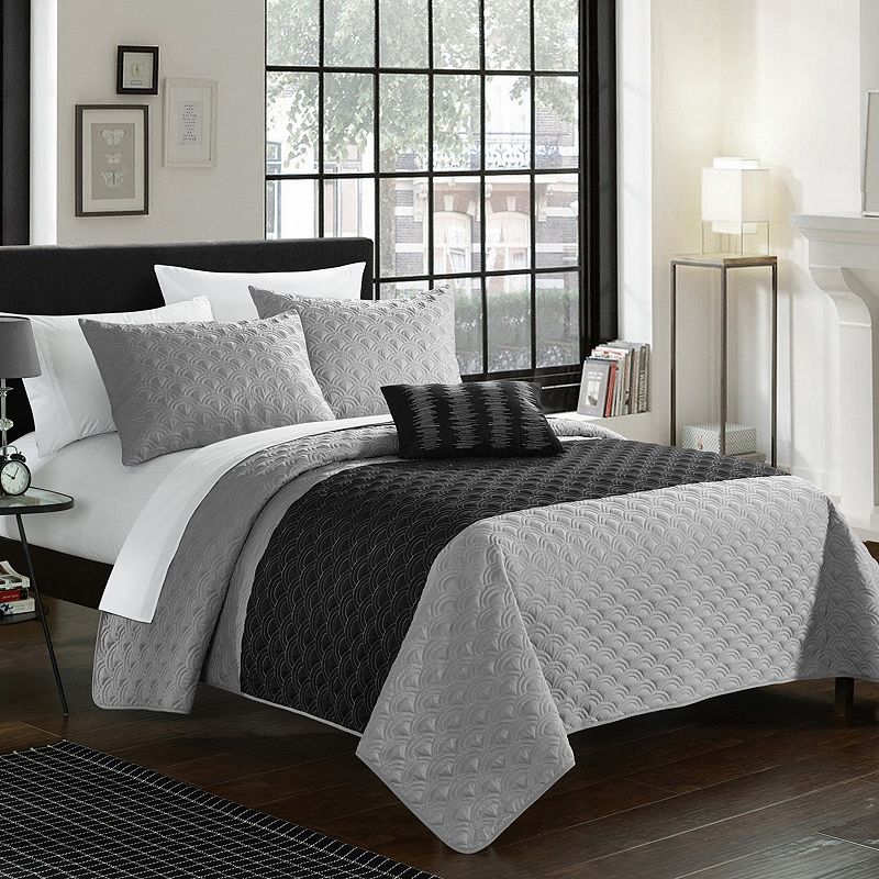 59974995 Chic Home Dominic 4-piece Quilt Set, Grey, King sku 59974995