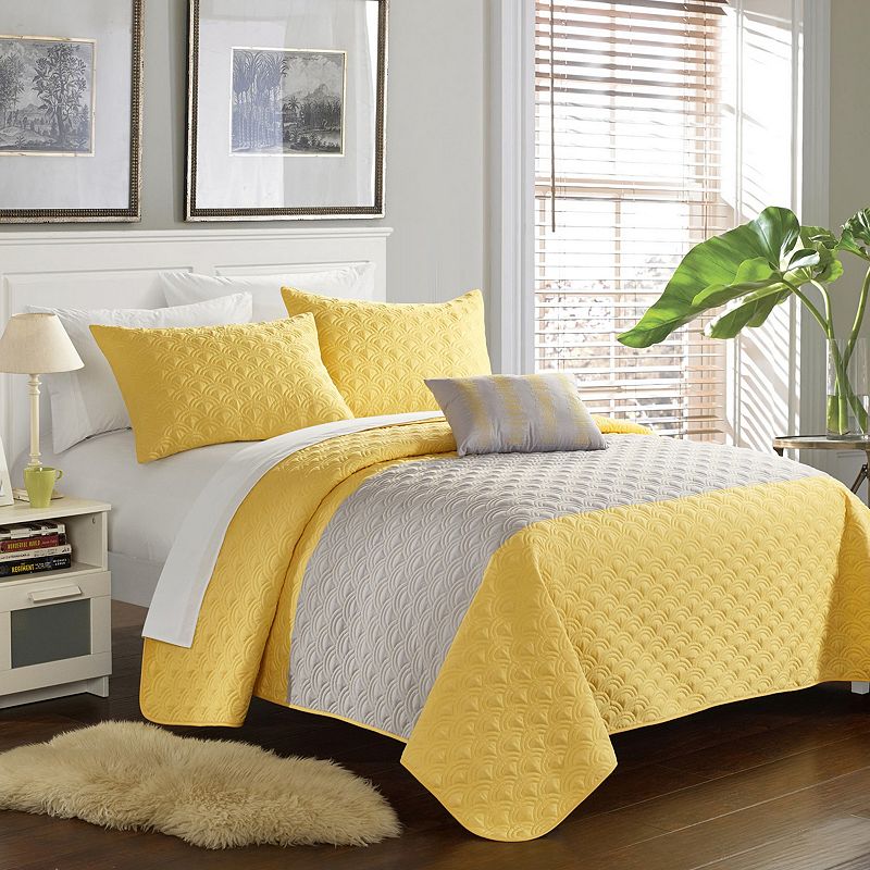 77368515 Chic Home Dominic 4-piece Quilt Set, Yellow, King sku 77368515