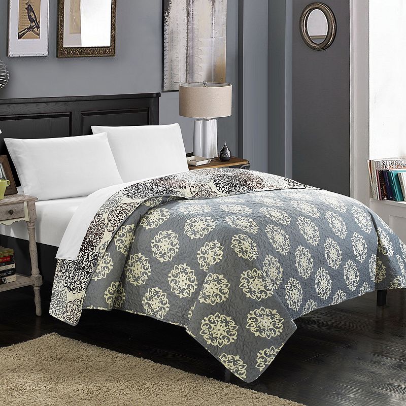 77377834 Chic Home Judith Boho Print Quilt, Beig/Green, Que sku 77377834