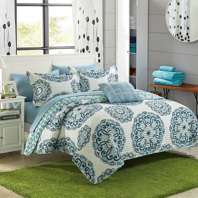 63889079 Chic Home Madrid Quilt Set, Green, Full/Queen sku 63889079