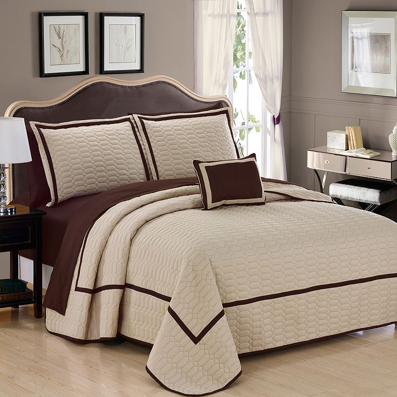 77388110 Chic Home Mesa Quilt Set, Beig/Green, Queen sku 77388110