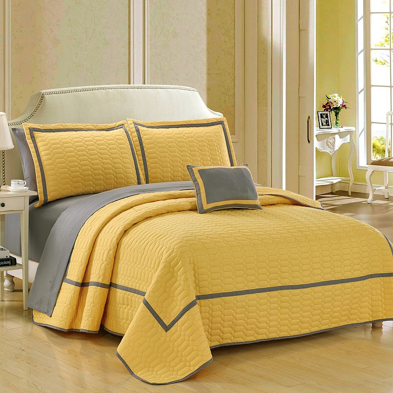 61847856 Chic Home Mesa Quilt Set, Yellow, King sku 61847856