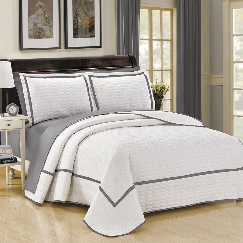 Chic Home Birmingham Quilt Set, White, King