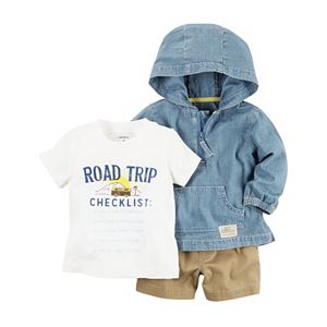 Baby Boy Carter's Roadtrip Tee, Hooded Chambray Pullover & Shorts Set