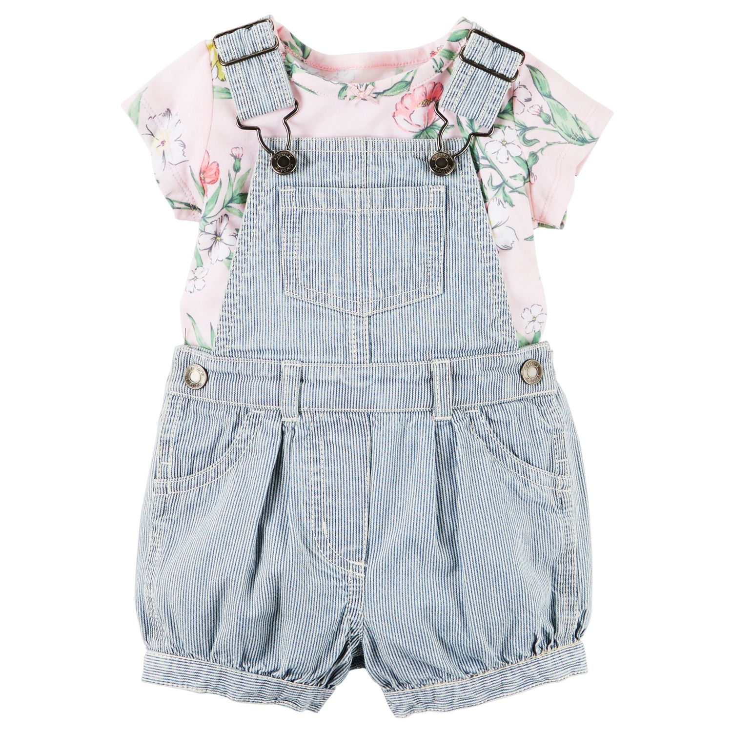 Baby Girl Carter's Floral Tee & Striped Shortalls Set