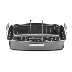 Chef Pomodoro Grey, 16 x 11-Inch, Large Nonstick Carbon Steel Roasting Pan Roaster with Flat Rack