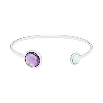 Jewelmak Sterling Silver Amethyst & Sky Blue Topaz Open Bangle Bracelet