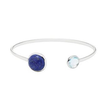 Jewelmak Sterling Silver Lapis Lazuli & Sky Blue Topaz Open Bangle Bracelet