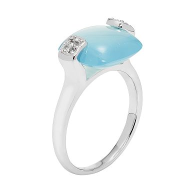 Sterling Silver Blue Agate & White Topaz Cushion Ring