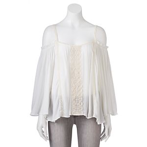 Juniors' Rewind Crochet Cold Shoulder Top