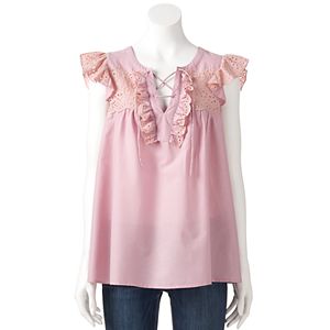 Women's LC Lauren Conrad Lace Up Eyelet Top