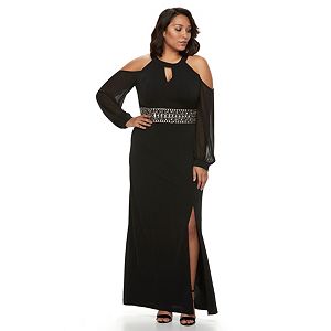 Plus Size Chaya Chiffon Cold-Shoulder Evening Gown