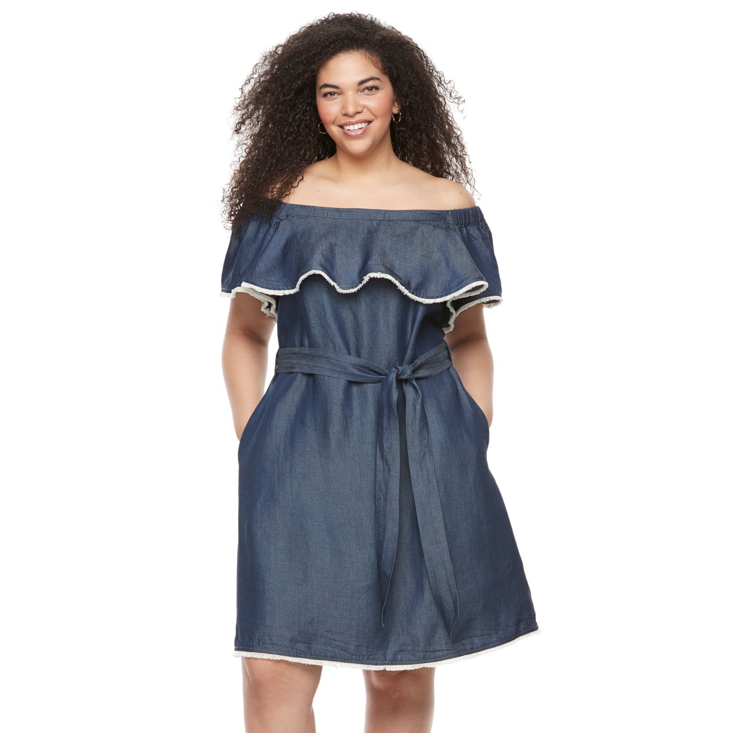 jean off the shoulder dress