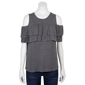 Juniors' Grayson Threads Ruffle Cold-Shoulder Top