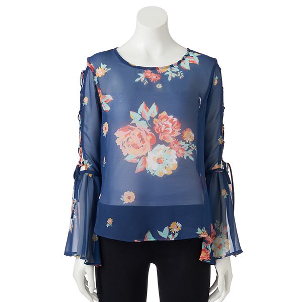 Juniors' Lily Rose Floral Bell Sleeve Top