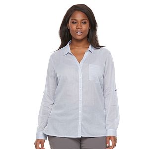 Plus Size Columbia Wiley Mesa Striped Roll-Tab Shirt
