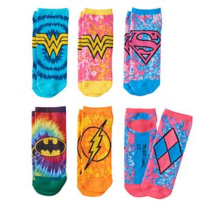 Girls 4-16 DC Comics Batman, Wonder Woman & Harley Quinn 6-pk. Tie-Dyed Low-Cut Socks