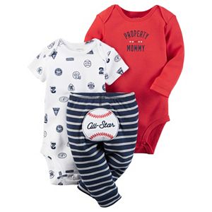 Baby Boy Carter's Graphic Bodysuit, Print Bodysuit & Embroidered Pants Set