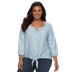 Plus Size French Laundry Tie-Front Shirt