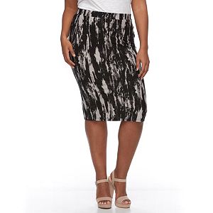 Plus Size French Terry Printed Pencil Skirt