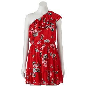 Juniors' Love, Fire Floral One-Shoulder Ruffle Dress