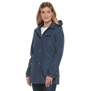 Women's Weathercast Hooded Polka-Dot Trench Rain Jacket