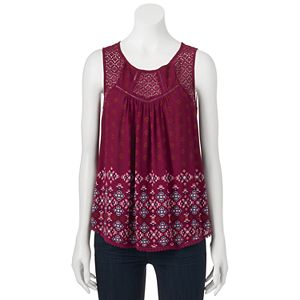 Juniors' Rewind Lace Yoke Crepe Tank