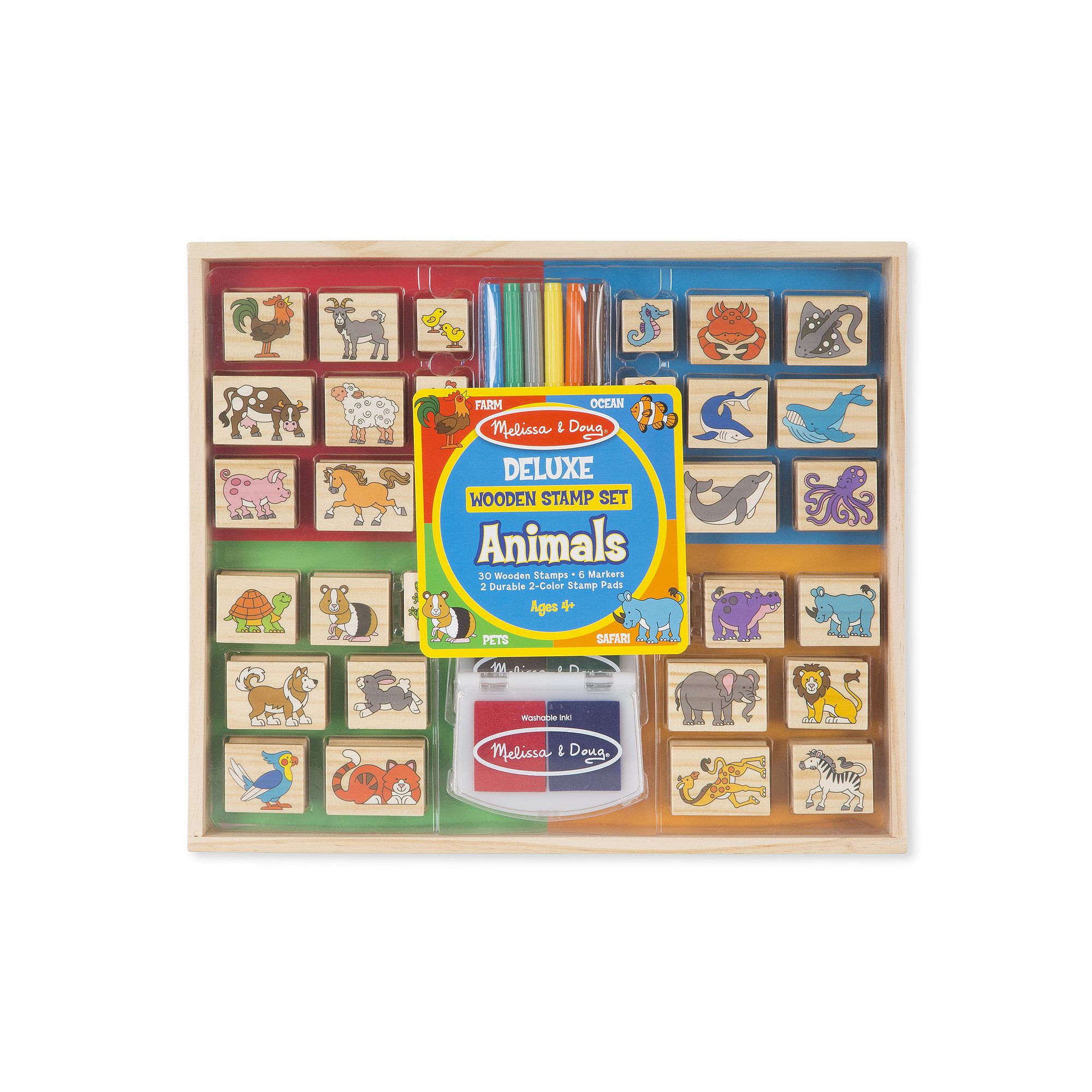 Melissa & Doug Deluxe Animals Wooden Stamp Set, Multicolor