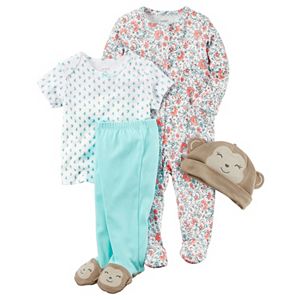Baby Girl Carter's Print Sleep & Play, Print Tee, Footed Pants & Hat Set