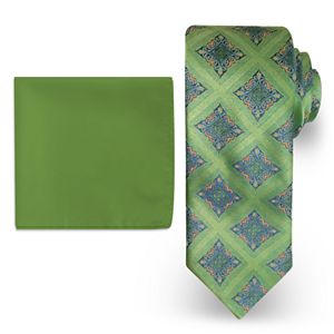 Big & Tall Steve Harvey Extra Long Medalion Tie & Solid Pocket Square Set