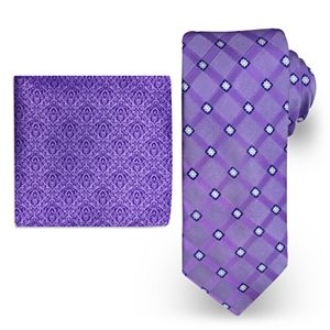 Big & Tall Steve Harvey Extra Long Grid Tie & Pocket Square Set