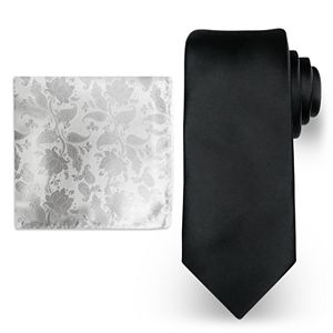 Big & Tall Steve Harvey Extra Long Solid Tie & Scroll Pocket Square Set