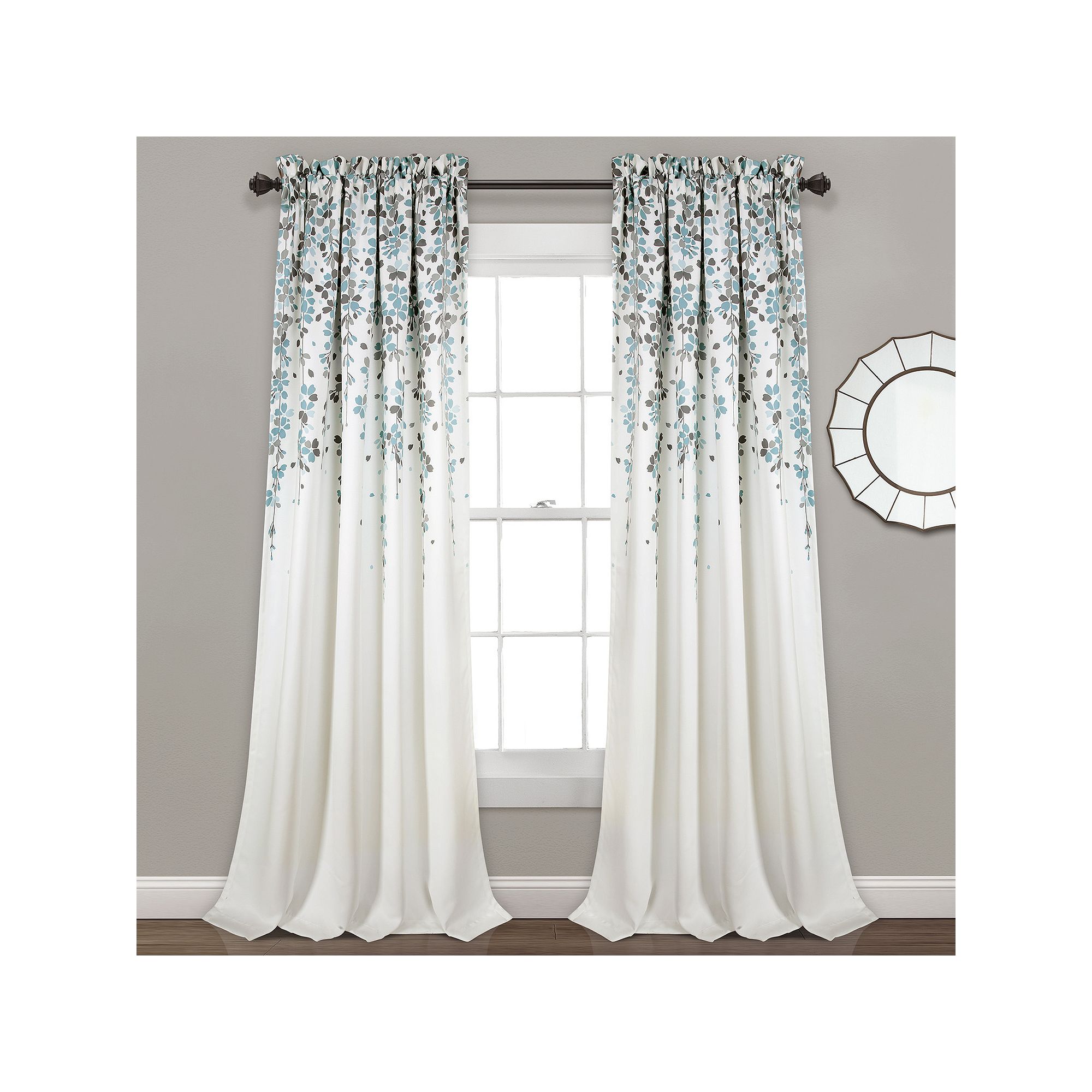 Half Moon 2 Weeping Flowers Window Curtain Panels, Blue