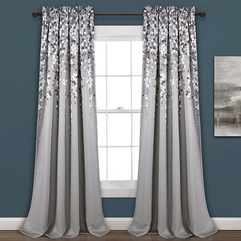 Set of 2 (95"x52") Weeping Flower Room Darkening Window Curtain Panels Gray - Lush Décor