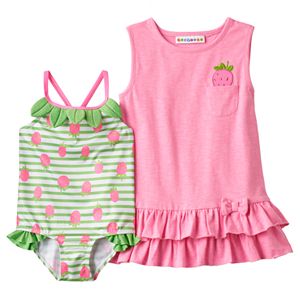 Baby Girl Wippette Strawberry Cover Up & One-Piece Swimsuit Set