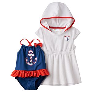 Baby Girl Wippette Anchor One-Piece Swimsuit & French Terry Cover-Up Set
