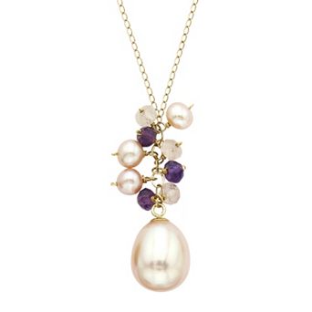 Jewelmak 14k Gold Gemstone & Freshwater Cultured Pearl Necklace