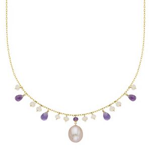14k Gold Gemstone Briolette & Freshwater Cultured Pearl Necklace
