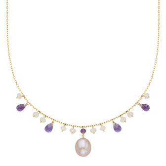 Jewelmak 14k Gold Gemstone Briolette & Freshwater Cultured Pearl Necklace