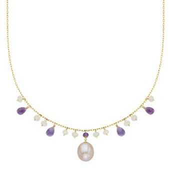 Jewelmak 14k Gold Gemstone Briolette & Freshwater Cultured Pearl Necklace