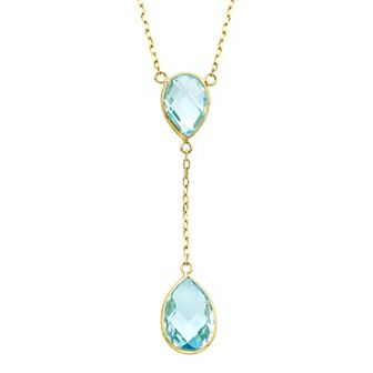 Jewelmak 14k Gold Blue Topaz Y Necklace