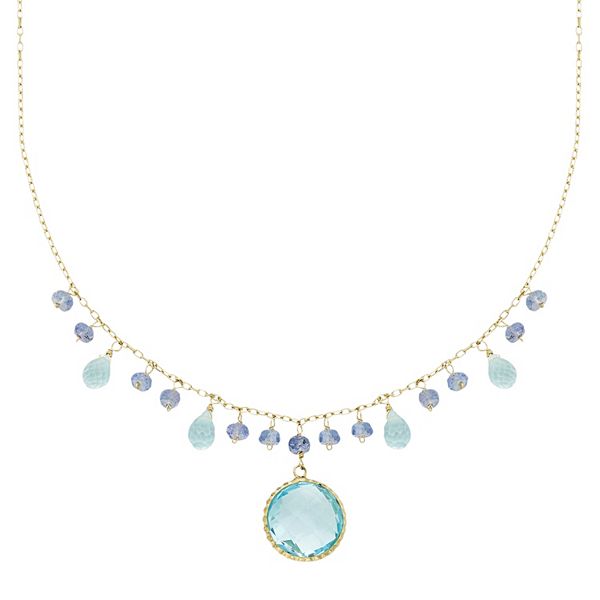 Jewelmak 14k Gold Blue Topaz & Tanzanite Briolette Necklace
