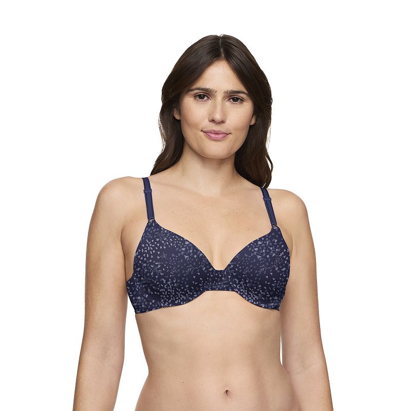 Warners This Is Not A Bra Cushioned Underwire Lightly Lined T-Shirt Bra 1593, Women's, Size: 40 C, Evening Blue Petals