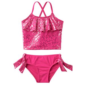 Toddler Girl Pink Platinum Cheetah Print Tankini & Scoop Bottoms Swimsuit Set