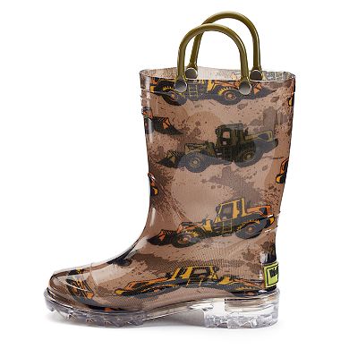 Western Chief Buzy Bulldozer Toddler Boys' Light-Up Waterproof Rain Boots
