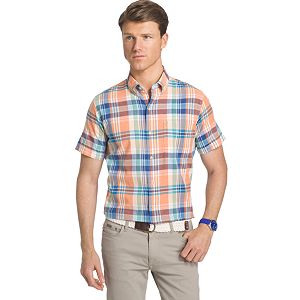 Men's IZOD Dockside Classic-Fit Plaid Chambray Woven Button-Down Shirt