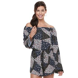 Juniors' Rewind Bell Sleeve Off-the-Shoulder Romper